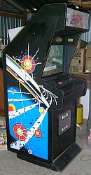 Left side view of the cabinet showing the Asteroids side-art