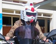 Gundam helmet on a Ninja 650 cc
