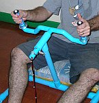 Tom Tilley with a prototype PVC-pipe steering 'wheel'