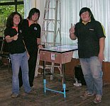 Some Payap University students with the virtual pinball table