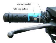 Right handlebar of the REAL-Tron controller with PVC pipe section, tact switch and mercury switch