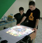 My son and I playing the virtual pinball table